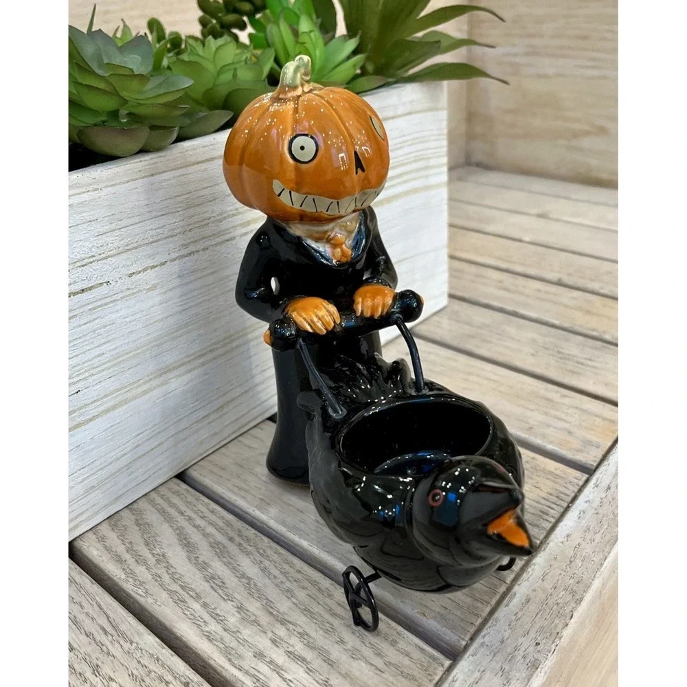 Yankee Candle PumpkinPeople Raven Carriage TeaLight Holder Halloween 2011 Rare